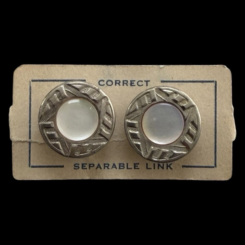 Antique Art Deco CORRECT Separable Cuff Links Mother of Pearl Round by Krementz